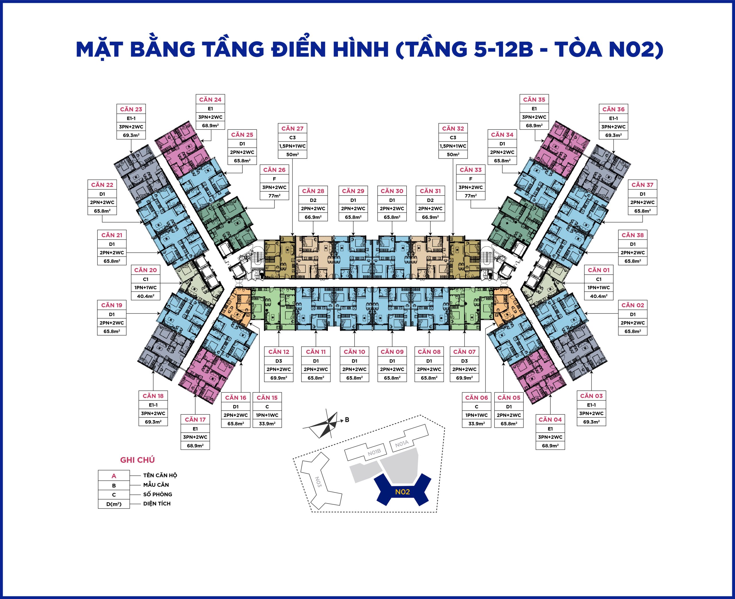 Mặt bằng tầng điển hình tầng 5-12B tòa N02
